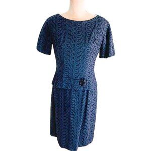 Vintage 50's-60's Wiggle Dress Milton Lippman Eyelet Suit Midnight Navy Small